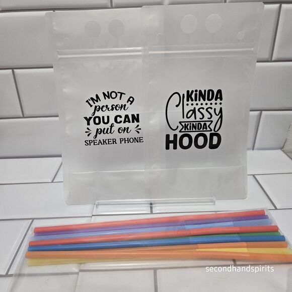 Sassy Sayings 10 Drink Pouches Bags with Straws - Reclosable Zipper Stand-up - Picture 1 of 7